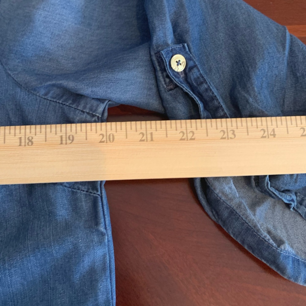 Jones New York Blue Denim Top with Zipper and Gold Tassels - Picture 8 of 9